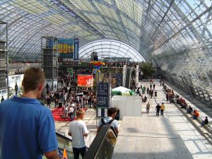 Expo building with visitors