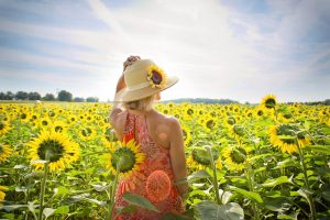 Girl in a field of sunflowers