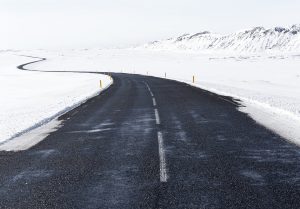 Icy road with a lot of snow