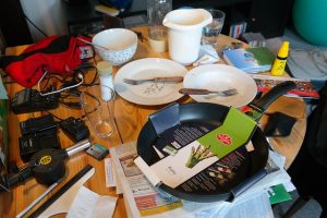 Messy dining table.