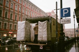 Moving truck being loaded.