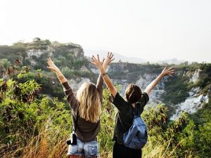 tourists hiking