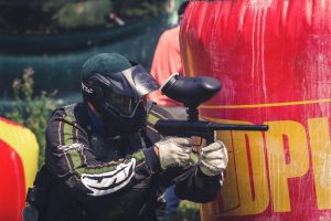 A man playing paintball