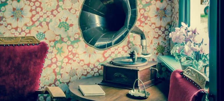 Brown and black gramophone