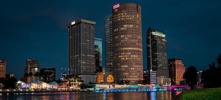 Night view of buildings in Tampa.