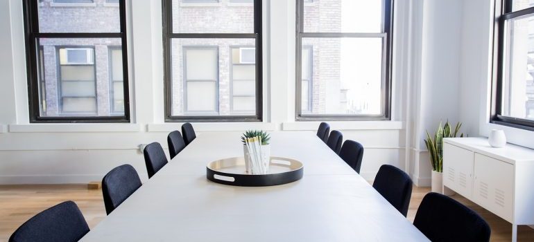 perfectly arranged black and white office