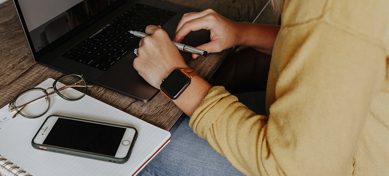 a woman using computer