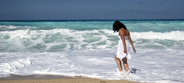 a woman on the beach
