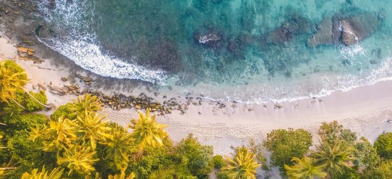 A birds eye view of a tropical beach