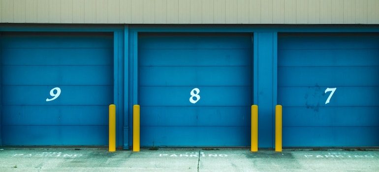 a row of storage units doors