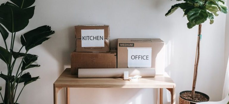 moving boxes on a table