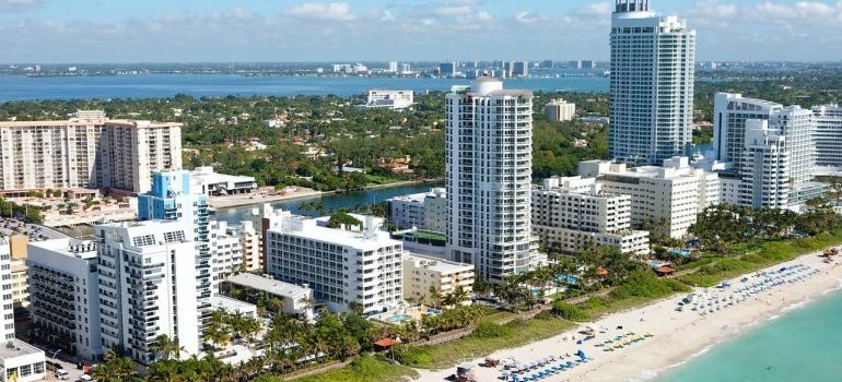 View of the beach and buildings from a height