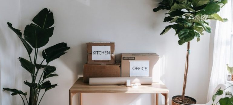 boxes packed on a table