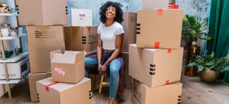 A woman smiling during the move,