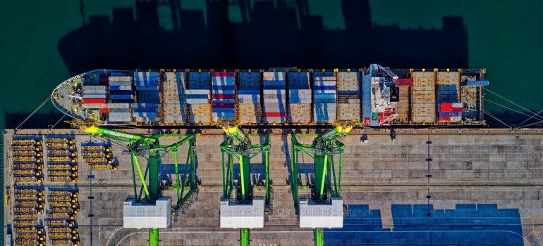 an areal view of the cargo ship