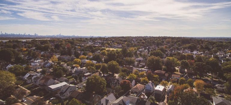 Aerial view of a neighborhood.