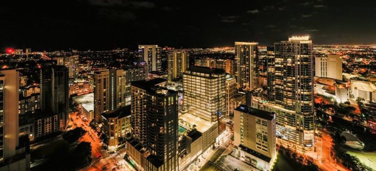 cityscape of the illuminated megapolis