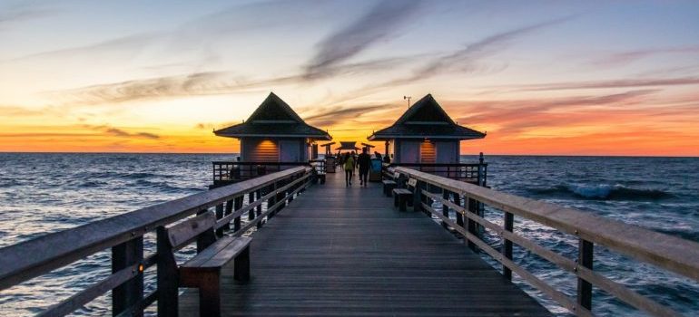 View of a sunset and a dock.