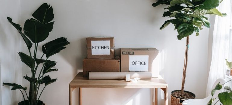 Boxes placed on a table.