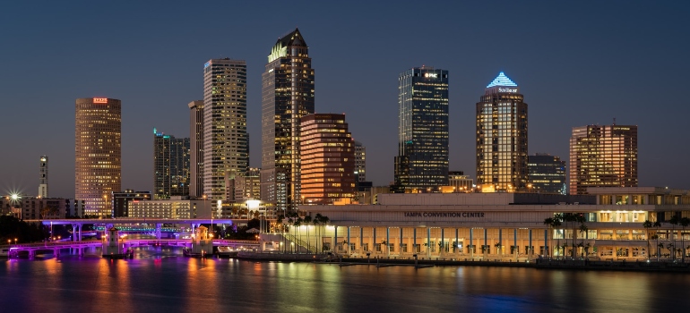 Tampa, a city has affordable Florida neighborhoods to settle in, photographed at night