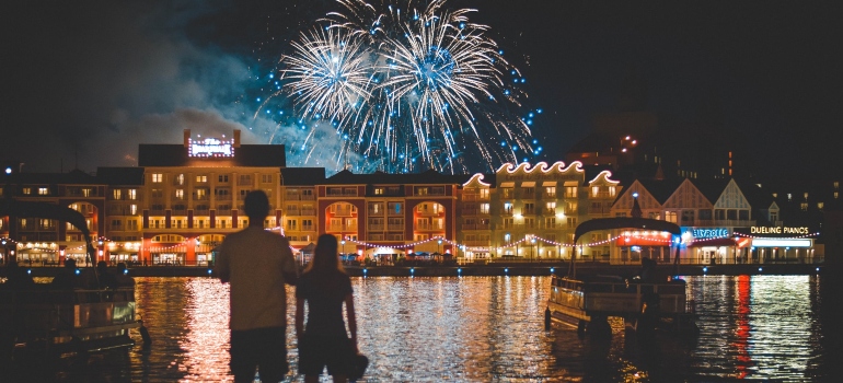 Two people looking at the fireworks