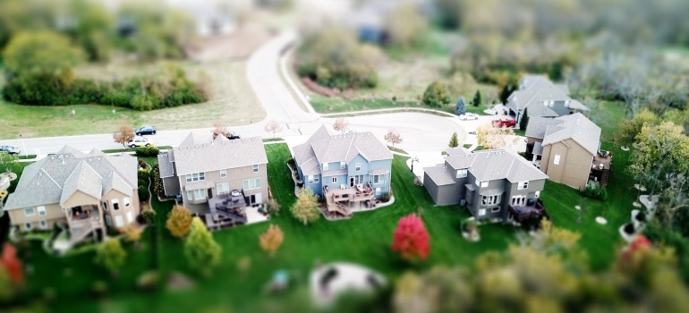 View of houses and the street from the sky