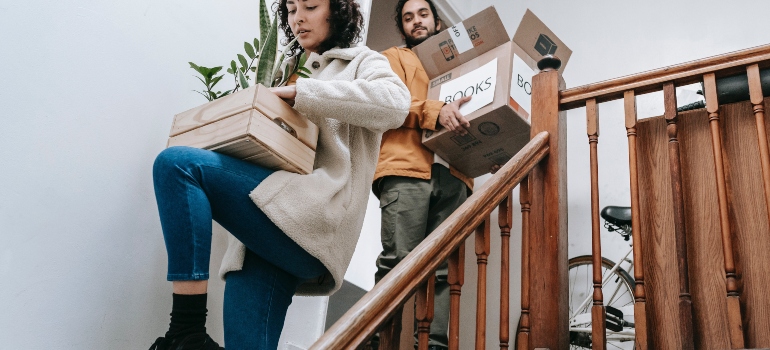 couple walking downstairs