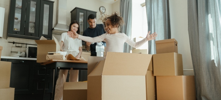 A happy family packing 