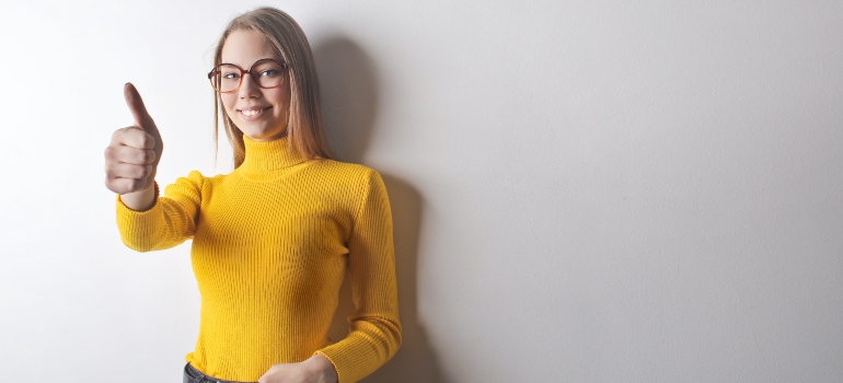 happy girl in yellow