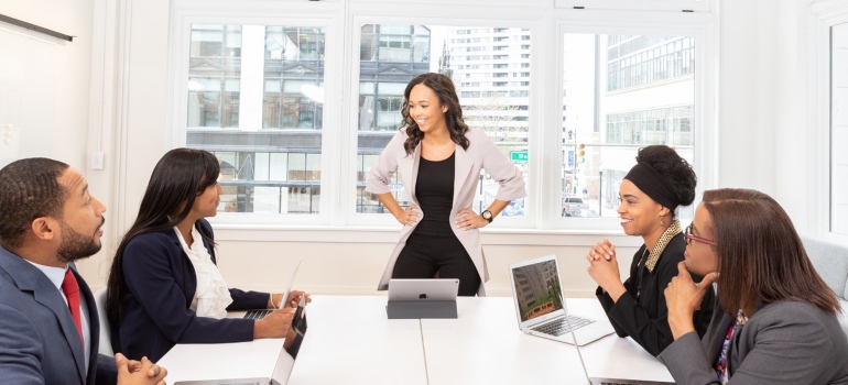 a business meeting in a modern office space