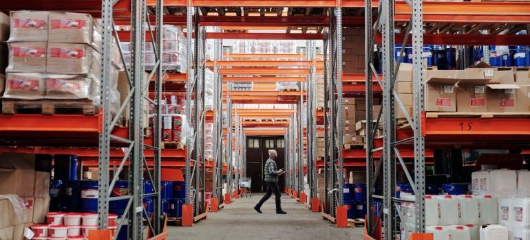 Large warehouse with worker inside