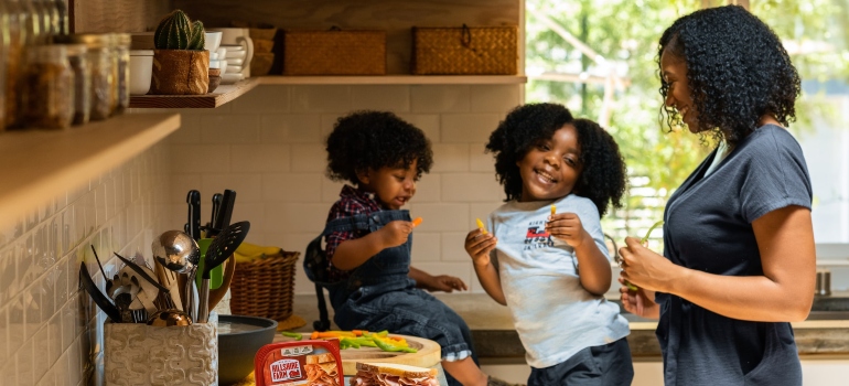 A family in a kitchen