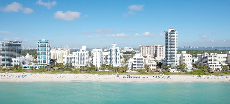 View of Miami city from the sea