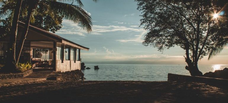 Beach house at sunset