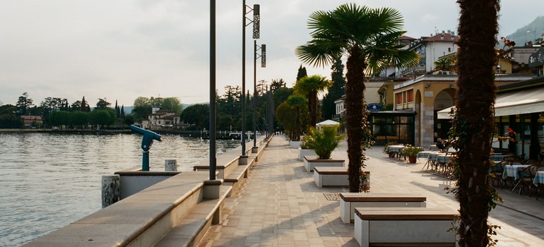 Waterside with houses near sea.