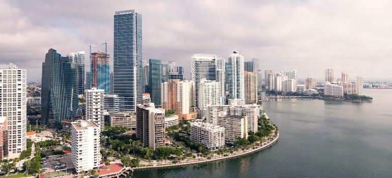 Aerial view of downtown Miami and Brickell from a morning flight.