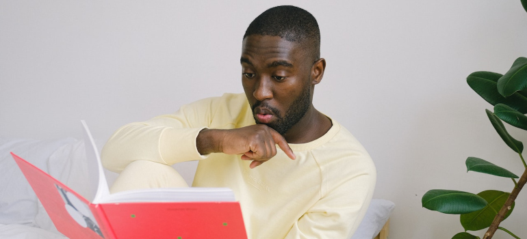 A man reading.