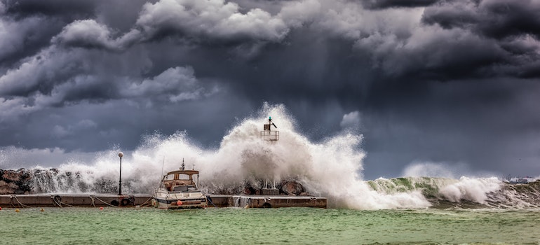 Big Waves Under Cloudy Sky.