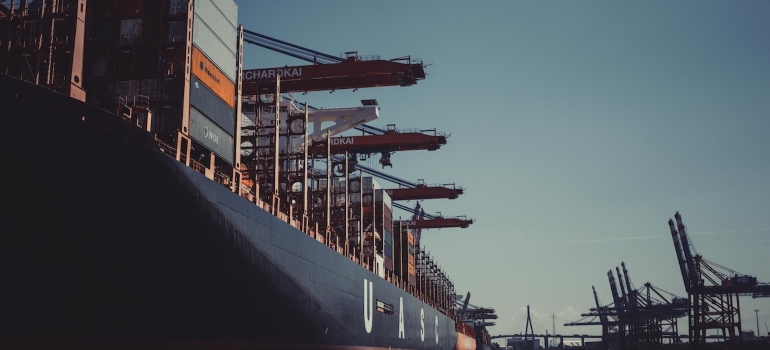 a large shipping freight with containers on it