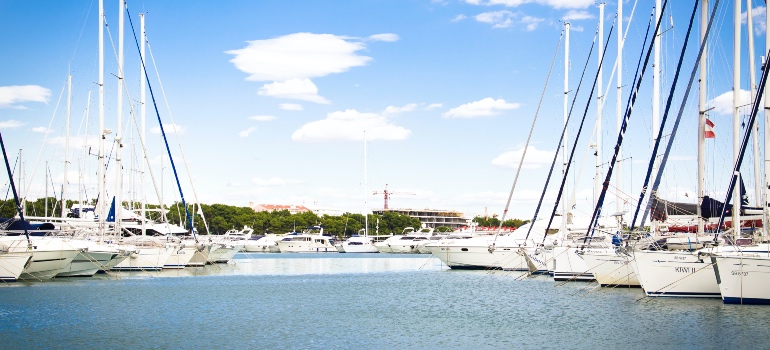 White yachts in a port