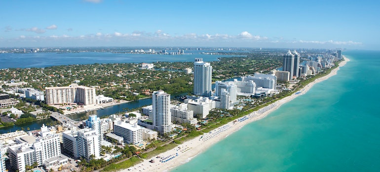 View of Miami and the beach from the sky