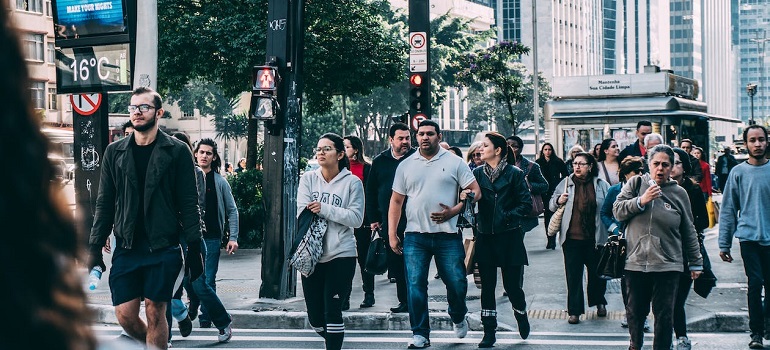 a street full of people