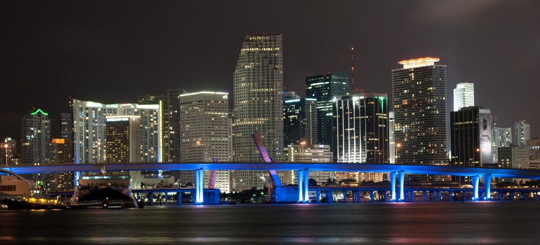 Buildings in Miami downtown at night 