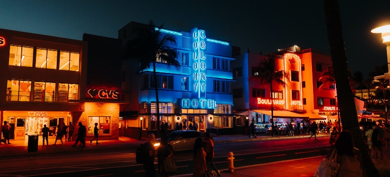 Ocean Drive at night where people are enjoying Miami to the fullest
