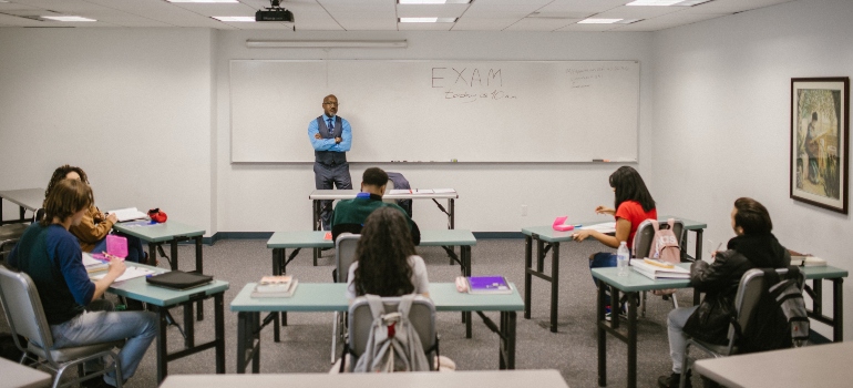 Students in a classroom after moving from Palm Bay to Coral Springs