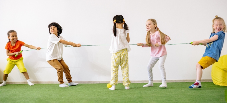 Children playing tug of war