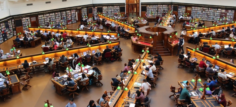 students learning in a huge room