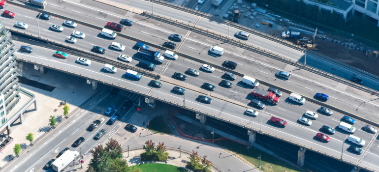 Highway in Miami during peak traffic hours in the morning