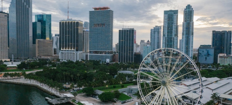 City of Miami with a Ferris wheel on the waterfront