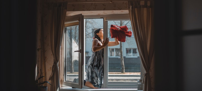 a person cleaning